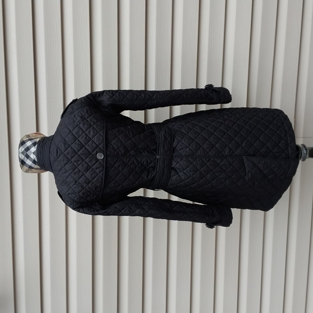 BURBERRY CHECK LINED BELTED QUILTED BLACK TRENCH COAT - Picture 5 of 11